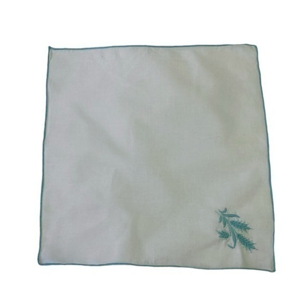 Vintage Embroidered Mint Green Floral Handkerchief
